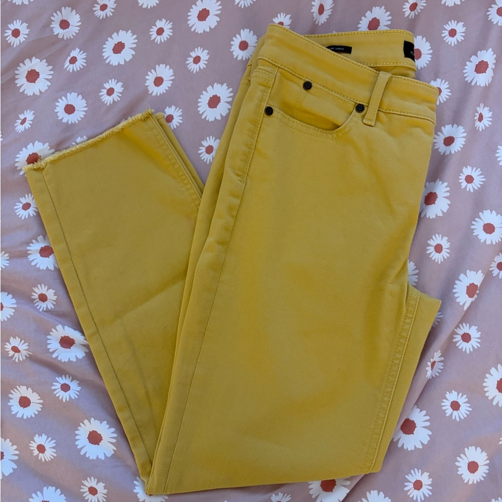 TALBOTS MUSTARD YELLOW FLAWLESS FIVE-POCKET SLIM ANKLE RAW HEM DENIM JEANS SZ 4P